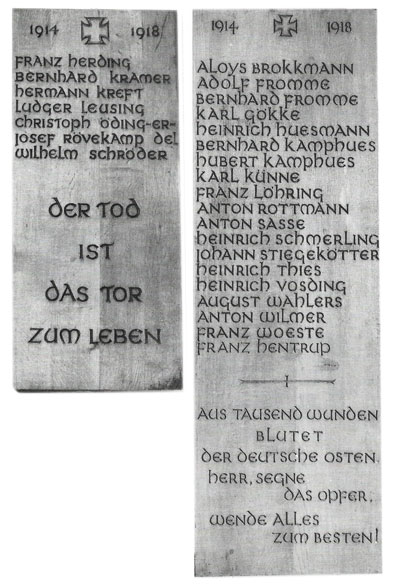 Gedenktafeln 1. Weltkrieg